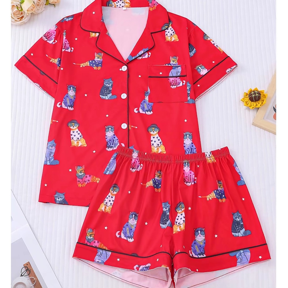 Women’s XL Cat Print Red Pajama Set